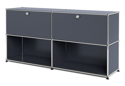 USM Haller Sideboard L, individualisierbar, Anthrazitgrau RAL 7016, Mit 2 Klappen, Offen