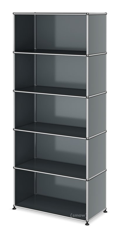 USM Haller Aktenregal M, individualisierbar, Mittelgrau RAL 7005, Offen, Offen, Offen, Offen