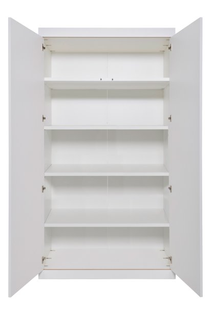 Flai Schrank, Groß (216 x 118 x 61 cm), Melamin weiß mit Birkenkante, Ausstattung 2