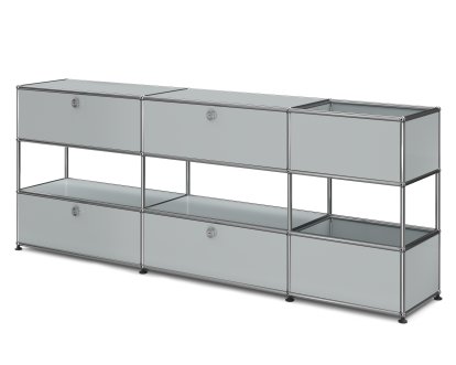 USM Haller Kinder Sideboard L mit Aufbewahrungsboxen, Einfarbig, USM mattsilber, Mit Klappe