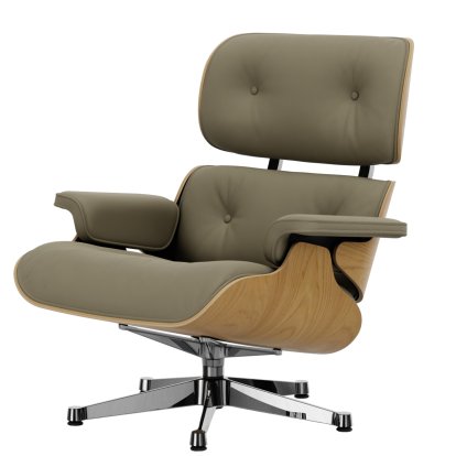 Lounge Chair, Kastanie natur, Leder Premium F sand, 84 cm - Originalhöhe 1956, Aluminium poliert