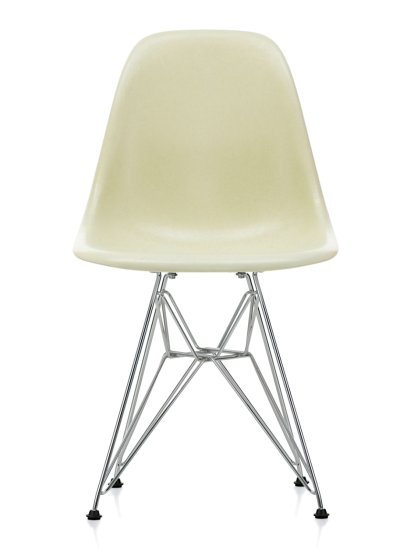 Eames Fiberglass Chair DSR, Eames parchment, Glanzchrom