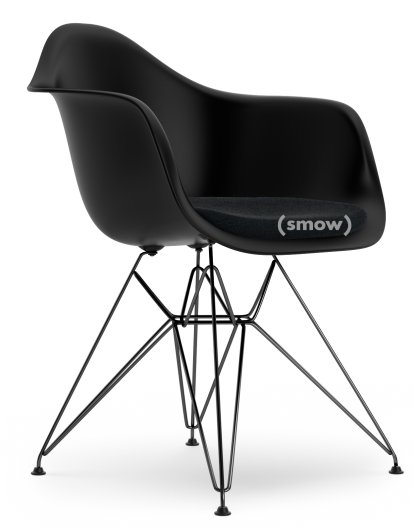 Eames Plastic Armchair RE DAR, Tiefschwarz, Mit Sitzpolster, Nero, Standardhöhe - 43 cm, Beschichtet basic dark