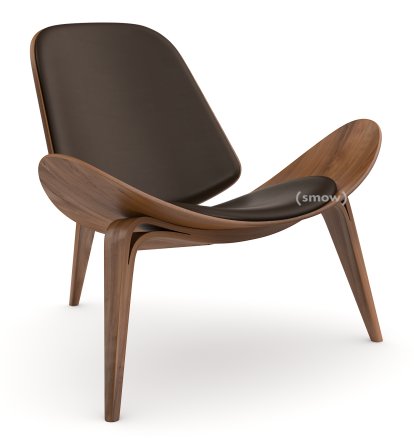 CH07 Shell Chair, Nussbaum geölt, Leder braun