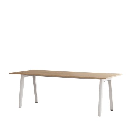New Modern Esstisch rechteckig, Metall/Holz, 220 x 95 cm, Eichenfurnier, Wolkenweiß