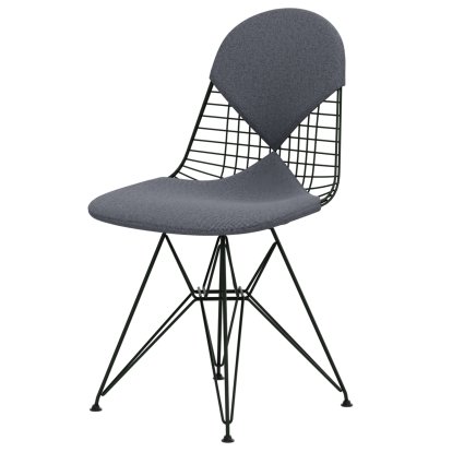 Wire Chair DKR , Pulverbeschichtet dark green, Sitz- und Rückenkissen (Bikini), Dunkelblau / elfenbein