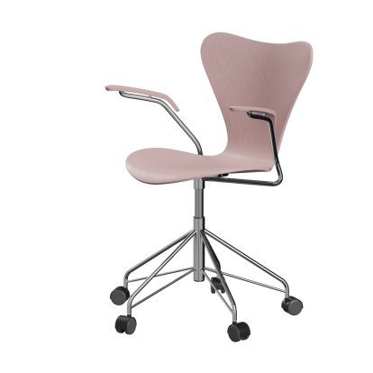 Serie 7 Drehstuhl 3117 / 3217 New Colours, Mit Armlehnen, Gefärbte Esche, Pale rose, Chrome