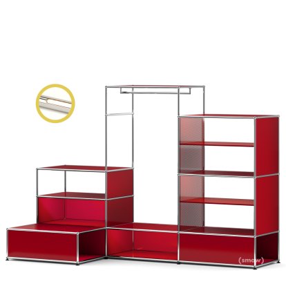 USM Haller E Garderobe XL mit Beleuchtung, USM rubinrot