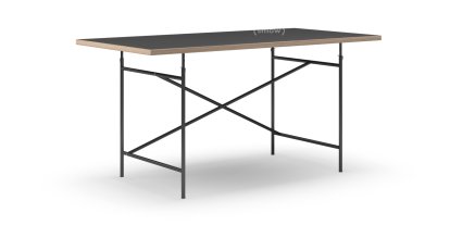 Eiermann Tisch, Linoleum schwarz (Forbo 4023) mit Eichekante, 160 x 80 cm, Schwarz, schräg, versetzt (Eiermann 1), 110 x 66 cm