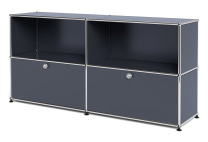 USM Haller Sideboard L, individualisierbar, Anthrazitgrau RAL 7016, Offen, Mit 2 Klappen